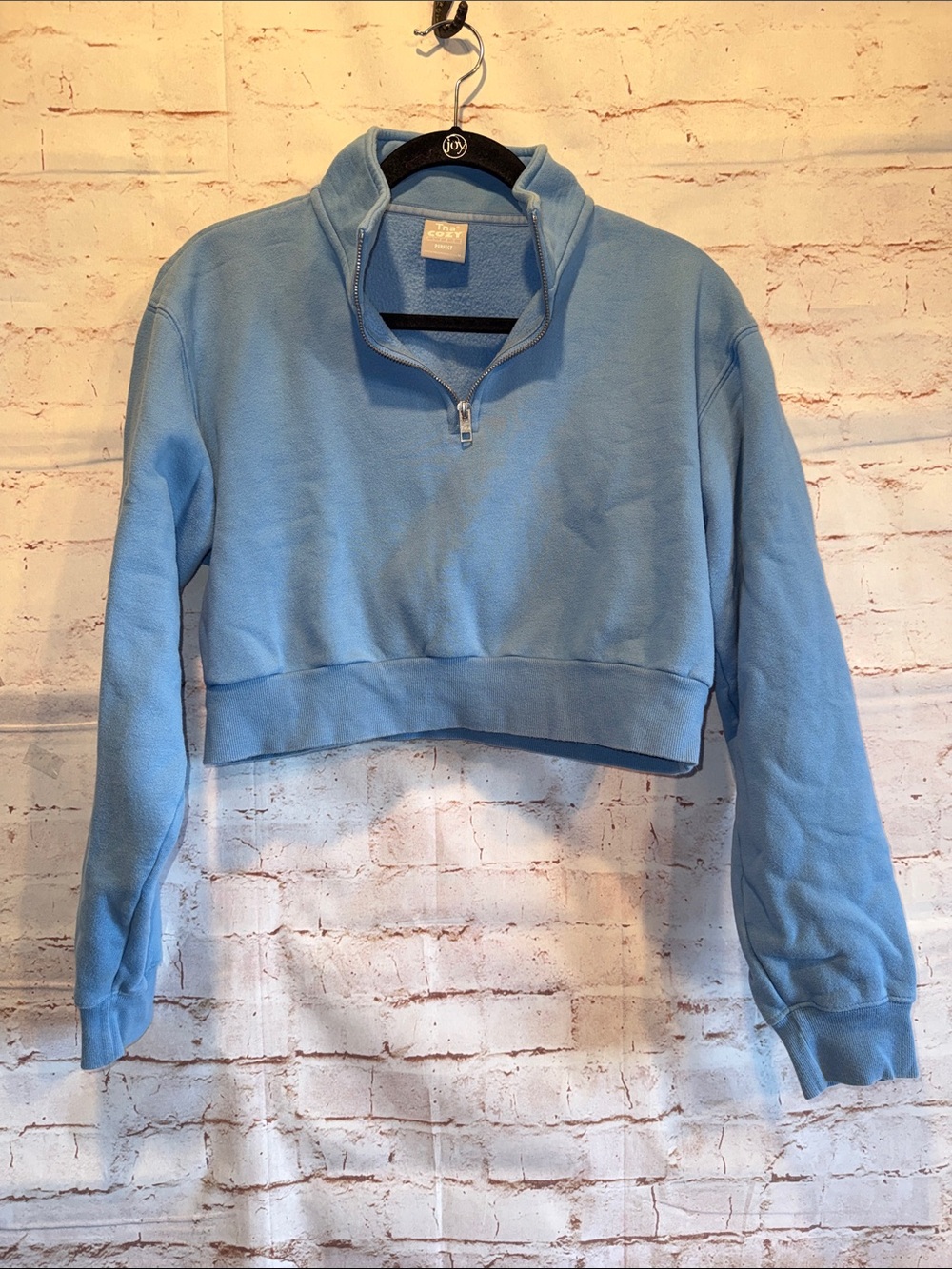 TNA Cozy Fleece perfect Cropped Quarter-Zip Pullover Light Blue med crop